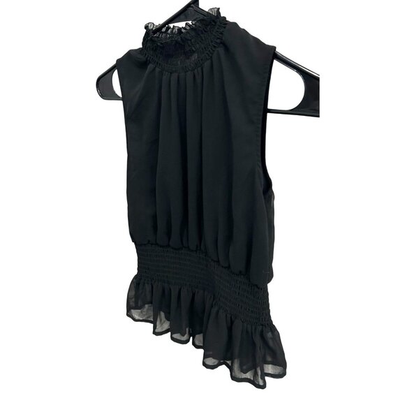 Japna Sleeveless Black Smocked Ruffle Hem Top Shirred Neck Lightweight Size S - Picture 3 of 8